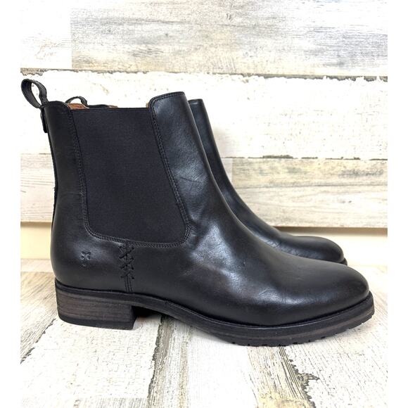 Frye Womens 12 Melissa Black Leather Slip On Lug Low Heel Chelsea Ankle Boots - Picture 2 of 9